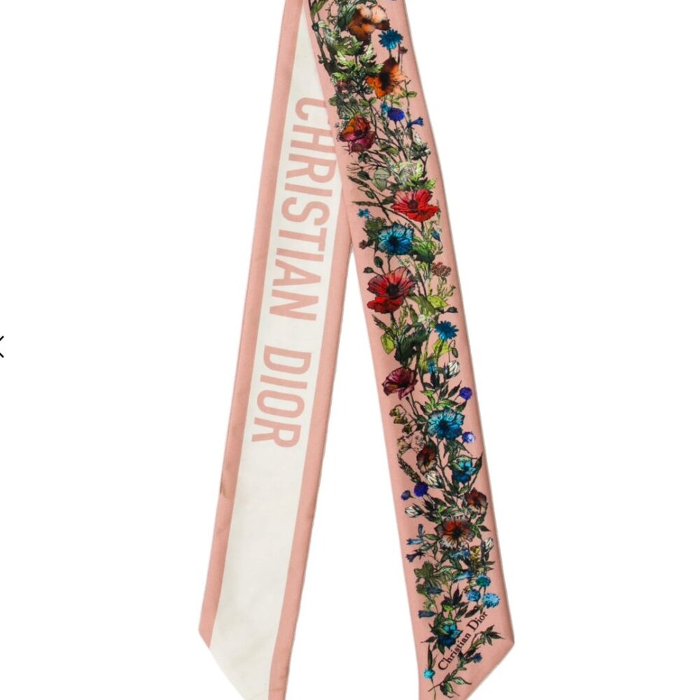 Dior Jardin Botanique Silk Bandeau Floral Print Pink Mitzah Scarf